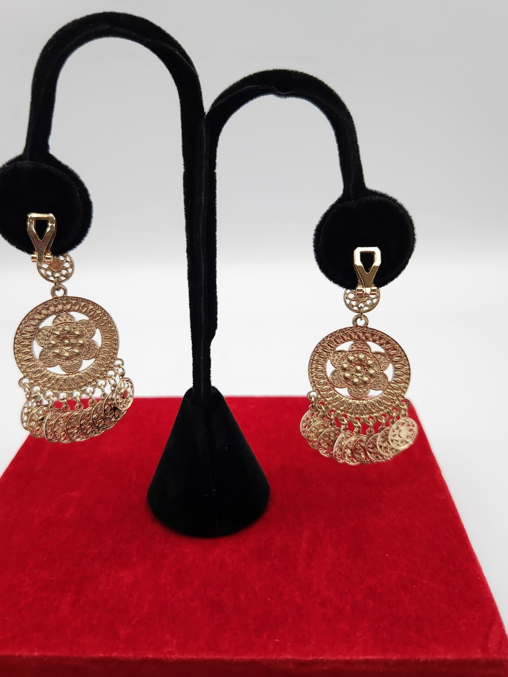 Gold Filigree Coin Drop Earrings - Women Jewelry